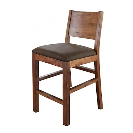 Rustic Bar Stool with Faux Leather Seat